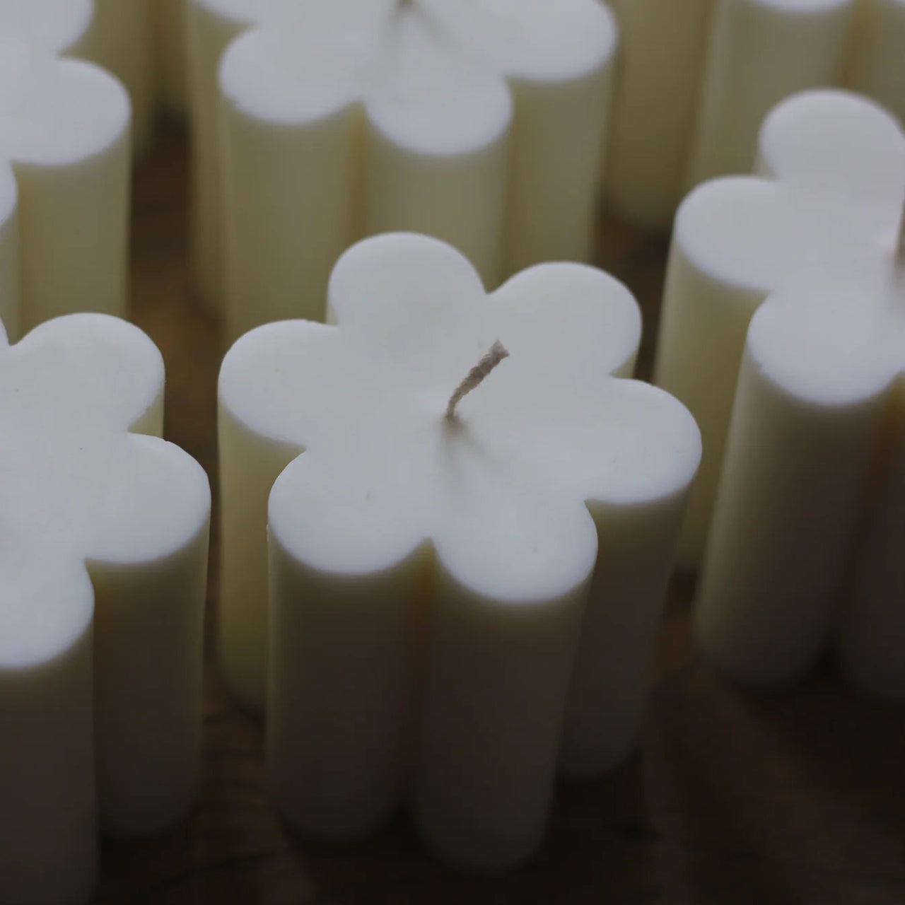 Flower candle with delicate petals, poured in Australia, 7.2cm x 6.6cm, ideal for arrangements.