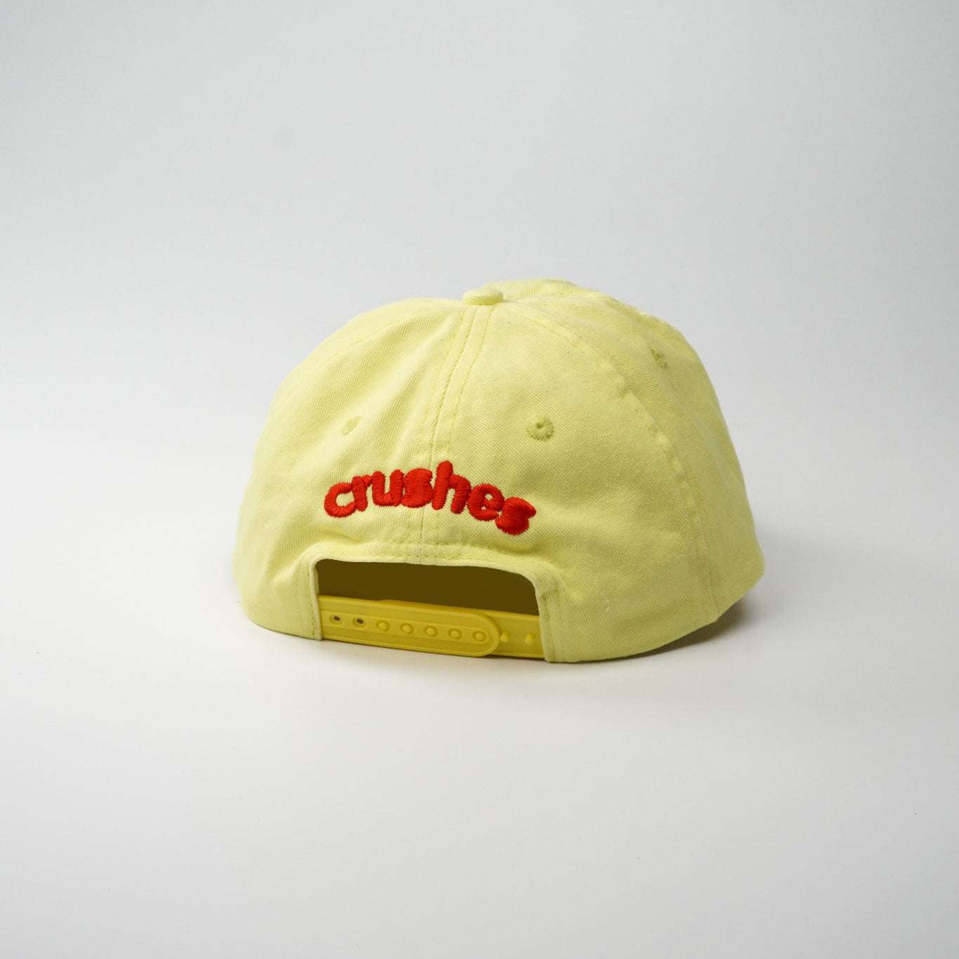 Yellow Crushes Pixel Rose Yellow Cotton Cap with red embroidery, adjustable fit, 100% cotton.