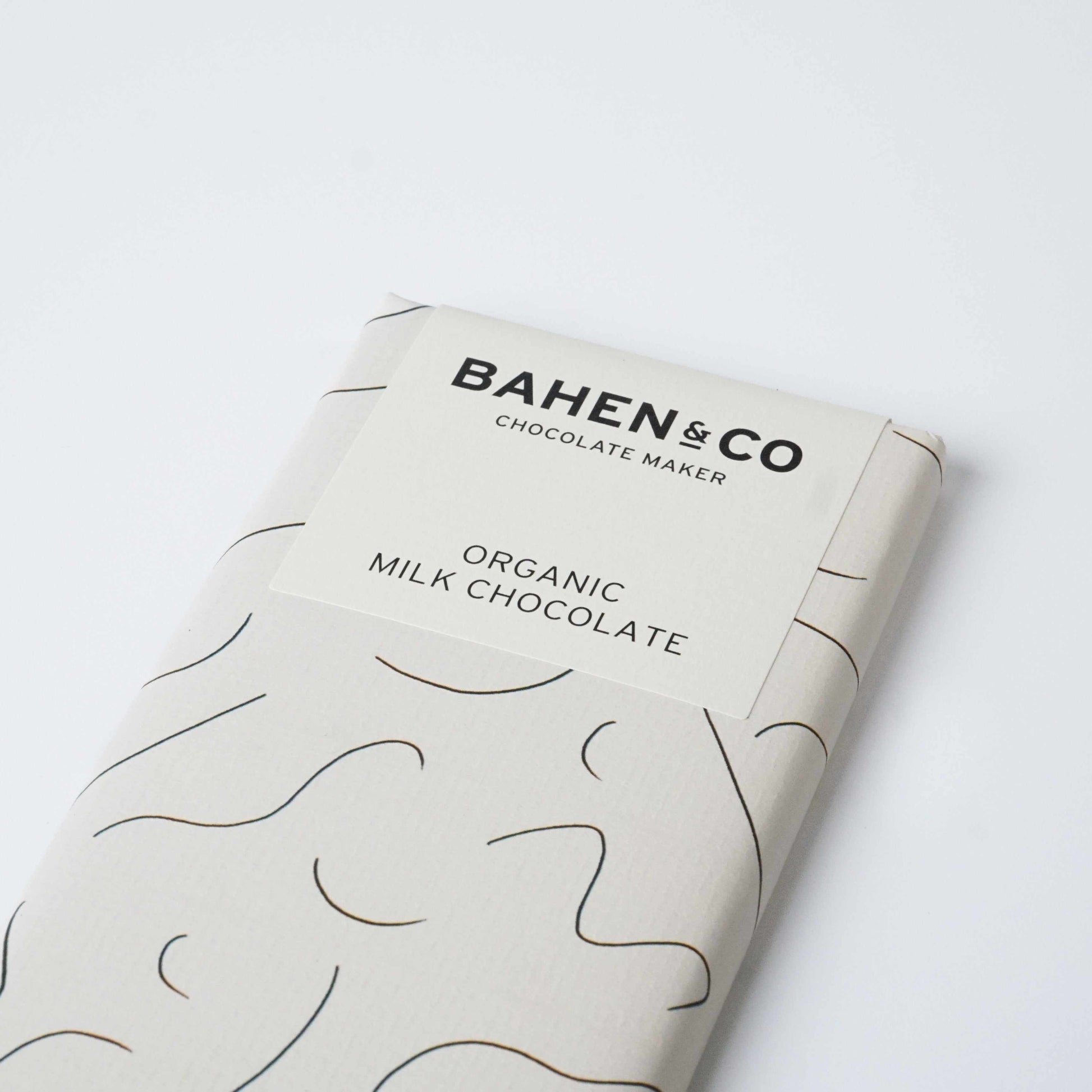 Bahen&Co Organic Milk Chocolate bar with Madagascan cacao packaging.