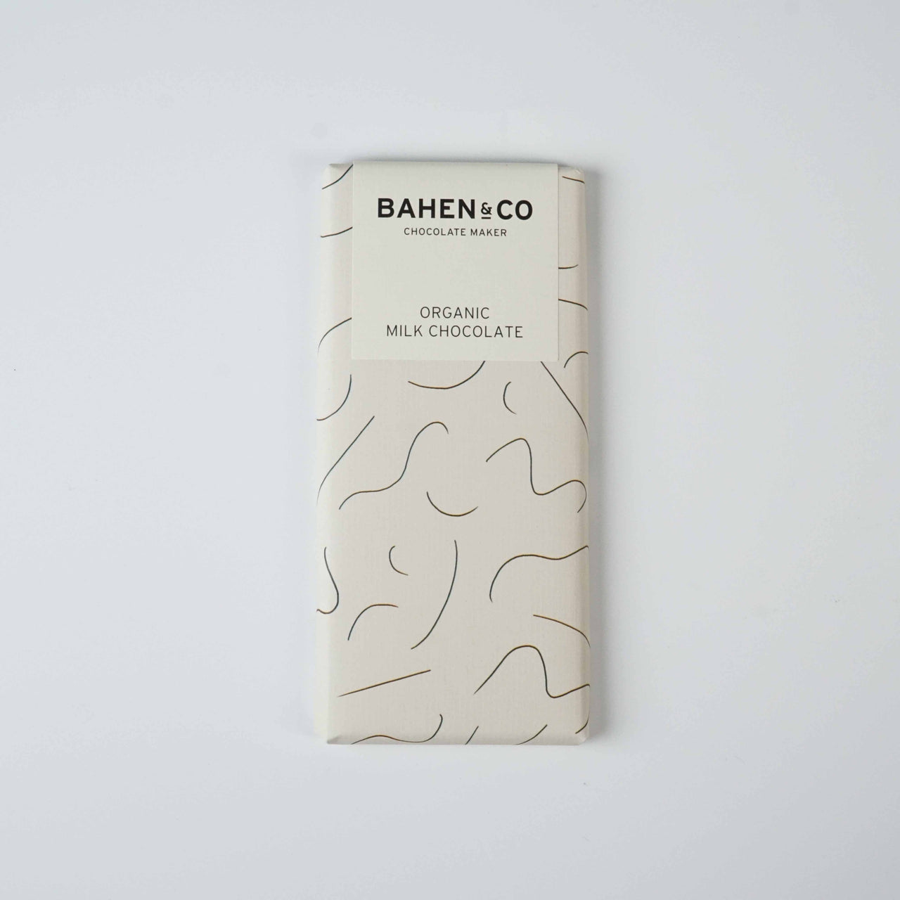 Bahen&Co Organic Milk Chocolate packaging with minimalist design.