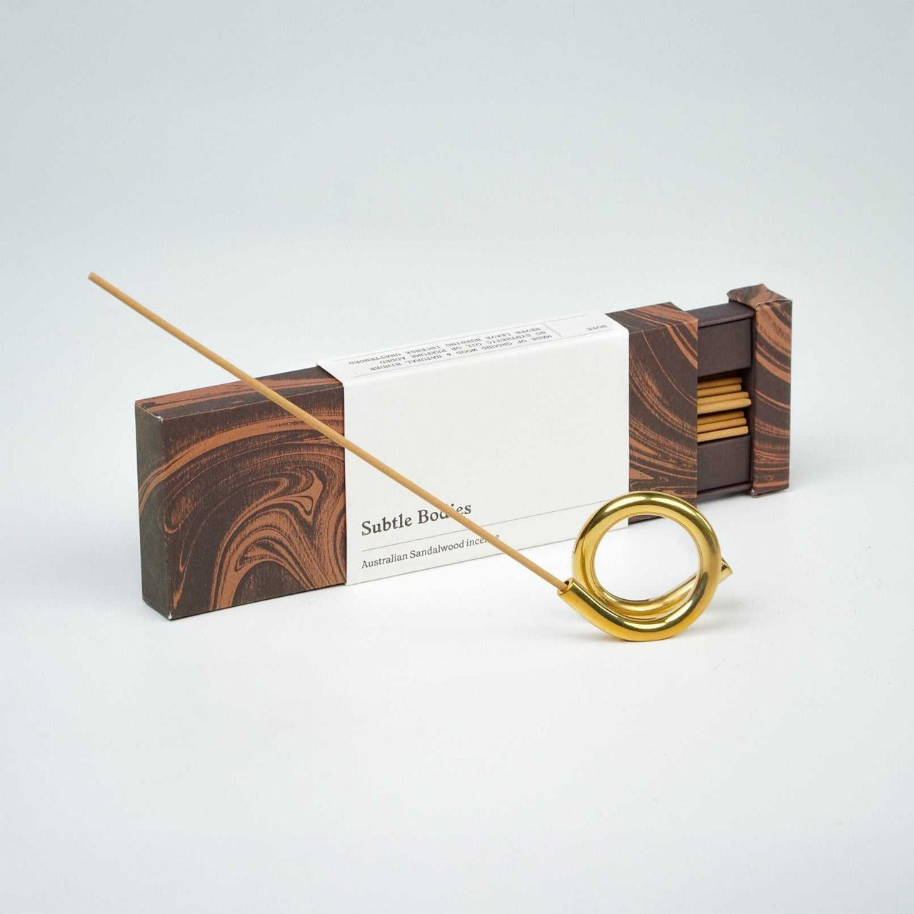 Incense set with Australian Sandalwood sticks and brass circle holder.