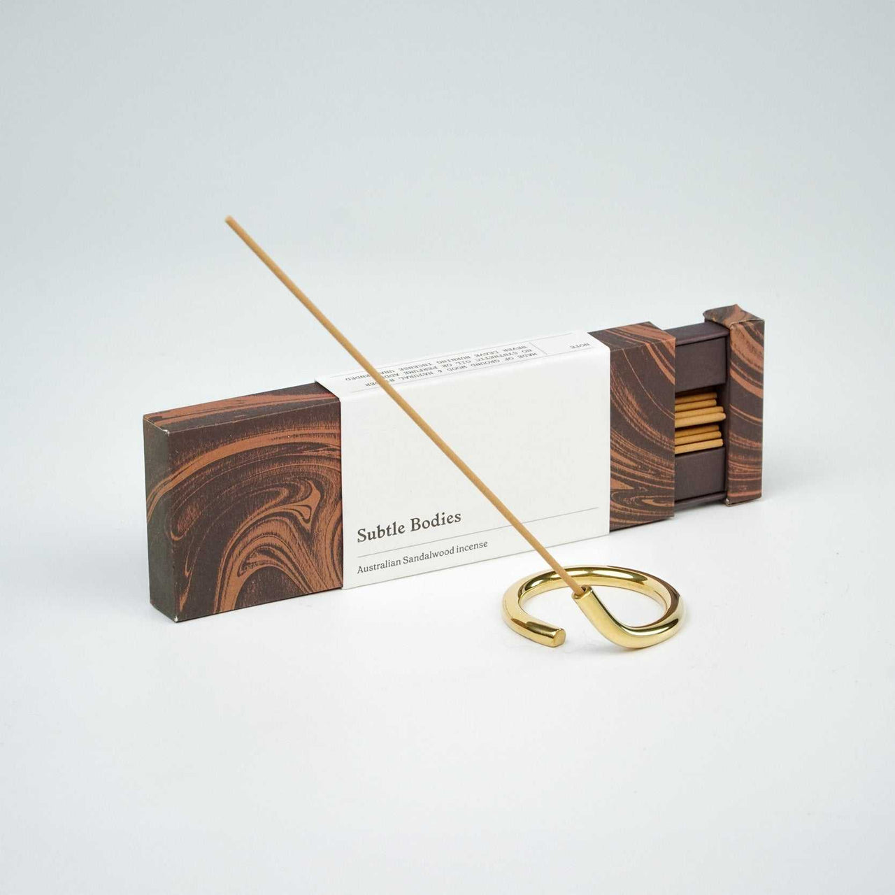 Incense set with Australian Sandalwood sticks and brass circle holder.