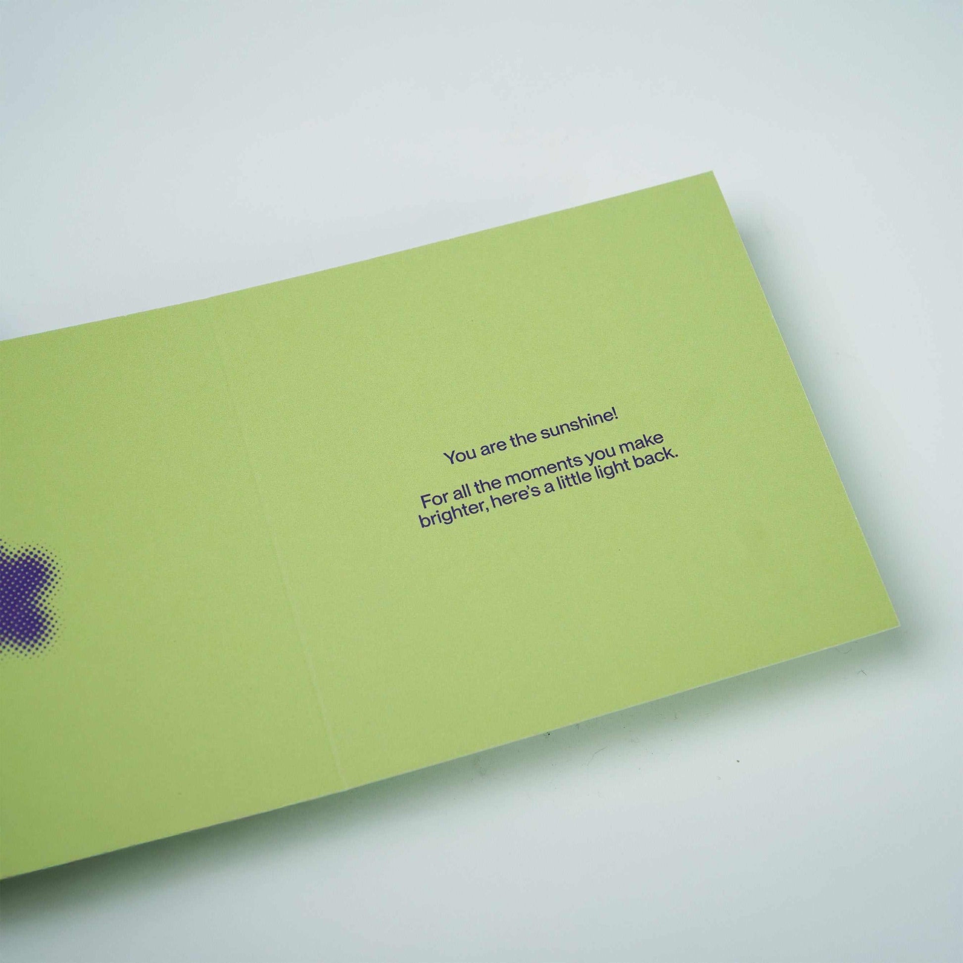 Open Greeting Cards with personalized message, light green background.