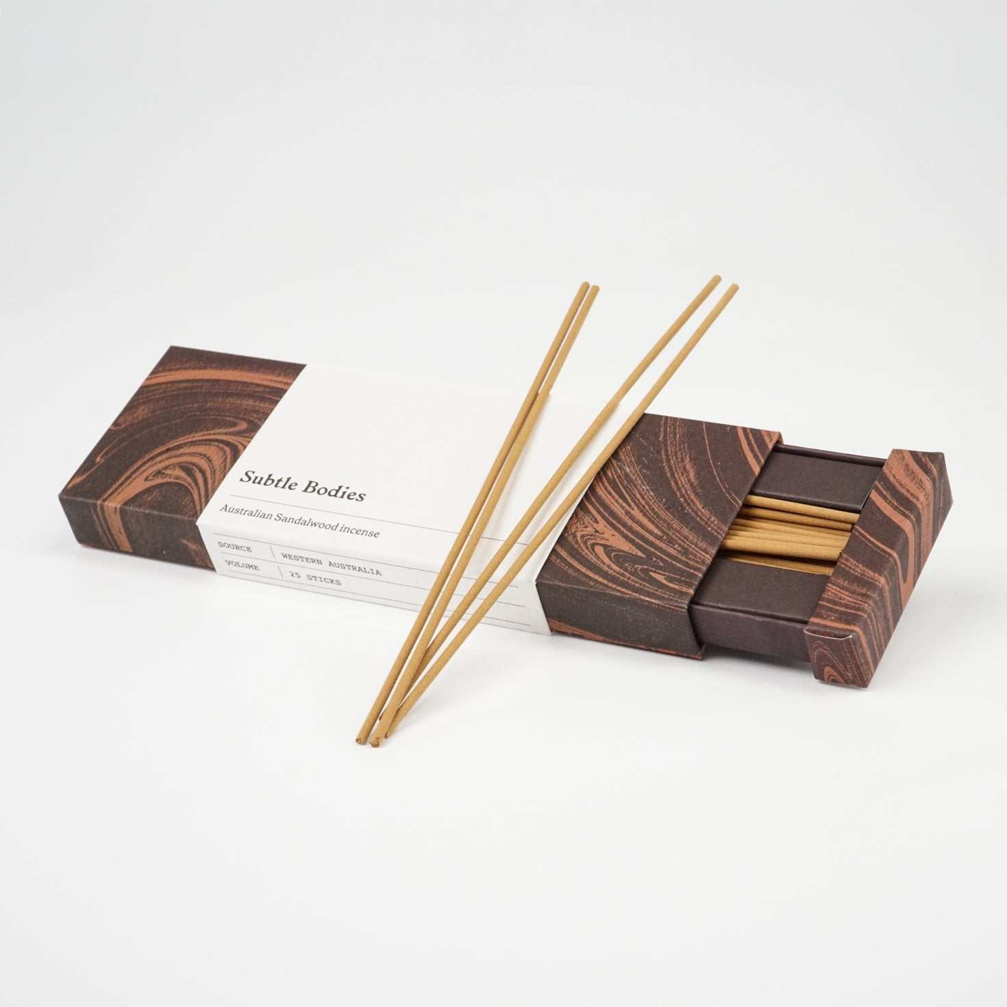 Sandalwood Incense sticks in elegant packaging, featuring pure Australian Sandalwood, known for its sweet and uplifting fragrance.