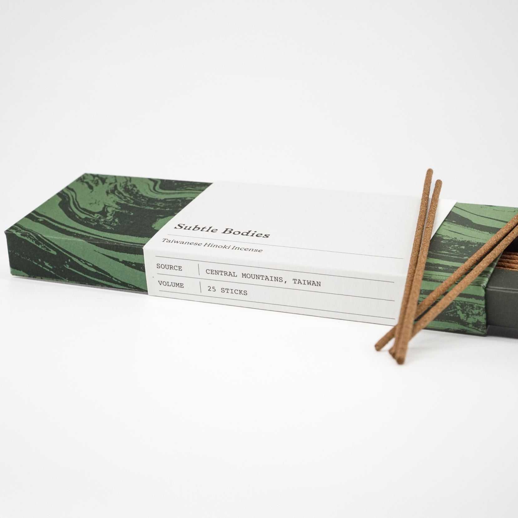 Thai Hinoki Incense sticks from sustainable Taiwan plantation, 25-piece pack.